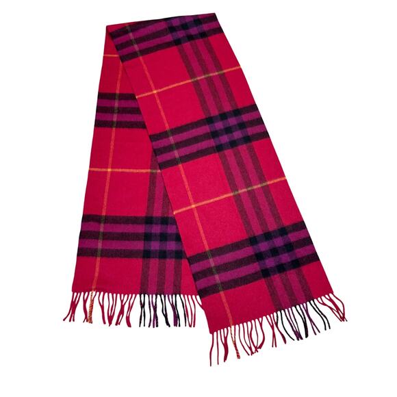 Burberry Red Nova Check 100% Cashmere Scarf Made in Scotland - Picture 1 of 8